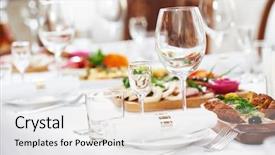  Presentation with service anniversary - Slide set enhanced with catering table set service background and a light gray colored foreground
