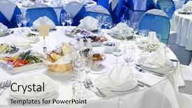  Presentation with wedding banquet table - PPT theme consisting of catering table set service background and a light gray colored foreground