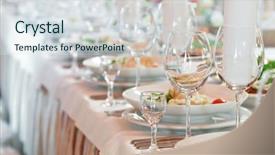  Presentation with catering - Presentation theme having catering table set service background and a sky blue colored foreground