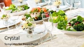  Presentation with catering - Colorful presentation design enhanced with holiday apartments - street of small wooden cottages backdrop and a gray colored foreground