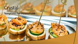  Presentation with catering - Theme consisting of catering table with open sandwiches background and a  colored foreground