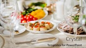  Presentation with tapas - Slides enhanced with catering-table-with-snacks background and a  colored foreground