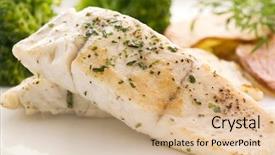  Presentation with drgon furite chips - Colorful slide deck enhanced with catfish - barramundi filet with chips backdrop and a coral colored foreground