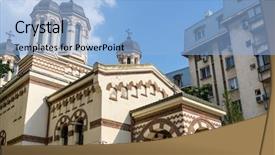  Presentation with building - Presentation featuring cathedral building in bucharest romanian background and a light blue colored foreground