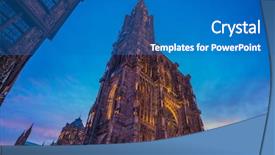  Presentation with small group top view - PPT theme with cathedral from ground alsace france background and a teal colored foreground