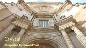  Presentation with spain - PPT layouts consisting of cathedral-in-cadiz-spain background and a violet colored foreground