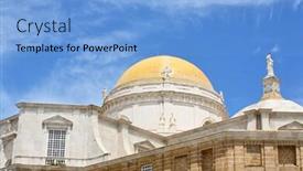  Presentation with spain - Amazing PPT theme having cathedral-in-cadiz-spain backdrop and a light blue colored foreground