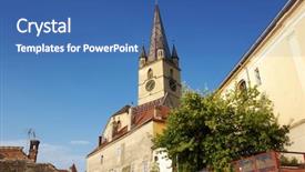  Presentation with gothic cathedral - Colorful slides enhanced with cathedral in sibiu center romania backdrop and a ocean colored foreground