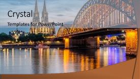  Presentation with city night - Slide set with cathedral kolner dom and rhine background and a light blue colored foreground