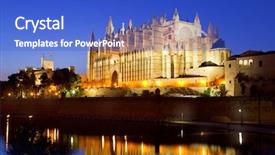  Presentation with reflection - Presentation theme enhanced with cathedral of la seu majorca in palma de mallorca reflection over lake at balearic islands background and a cobalt blue colored foreground