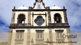  Presentation with europe - Slides consisting of cathedral of lajes das flores background and a coral colored foreground