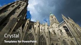  Presentation with lady - Cool new PPT layouts with cathedral-of-our-lady backdrop and a tawny brown colored foreground