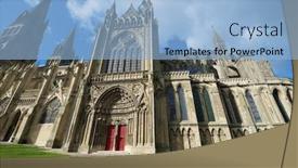  Presentation with lady - Slide set with cathedral-of-our-lady background and a light blue colored foreground