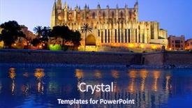  Presentation with reflection - PPT layouts consisting of cathedral of palma de mallorca la seu night view and lake mirrored reflection background and a navy blue colored foreground