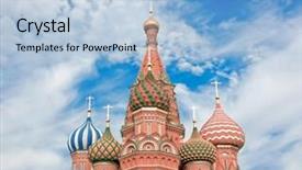  Presentation with blessed - Audience pleasing PPT theme consisting of cathedral of vasily the blessed in the heaven backdrop and a light blue colored foreground