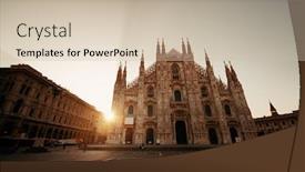 Presentation with sunrise - Presentation design featuring cathedral-square-sunrise-in-milan background and a soft green colored foreground