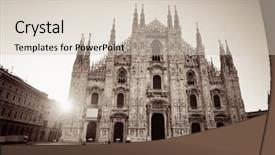  Presentation with square - Slide set featuring cathedral square sunrise in milan background and a  colored foreground