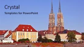  Presentation with poland - Slides featuring cathedral wroclaw in poland background and a light blue colored foreground
