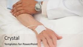  Presentation with catheter - Presentation having catheter - doctor touching arm of elderly background and a lemonade colored foreground