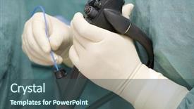  Presentation with catheter - PPT theme with angry businesswoman with megaphone shouting at colleague background and a light gray colored foreground.