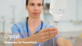  Presentation with catheter - Audience pleasing theme consisting of catheter - nurse adjusting drip in hospital backdrop and a coral colored foreground