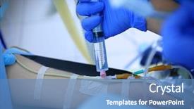  Presentation with catheter - Presentation theme having catheter - patient receiving injection from doctor background and a teal colored foreground