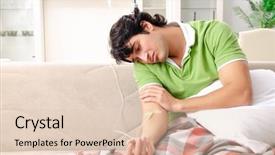  Presentation with catheter - Presentation consisting of catheter - young man suffering at home background and a lemonade colored foreground