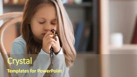  Presentation with religious - Theme consisting of catholic - religious christian girl praying indoors background and a violet colored foreground