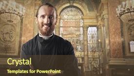  Presentation with catholic - Amazing PPT theme having catholic - smiling priest backdrop and a tawny brown colored foreground