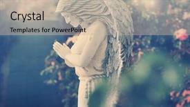  Presentation with angel - Audience pleasing slide set consisting of catholic angels - statue of angel in garden backdrop and a mint green colored foreground