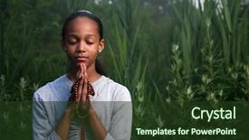 Presentation with teenage girl - Presentation enhanced with catholic church - teenage girl praying outdoors background and a tawny brown colored foreground
