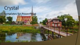  Presentation with catholic old - Slides having catholic church and water mill background and a light blue colored foreground