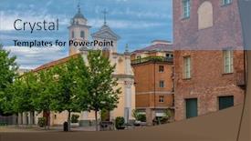  Presentation with catholic - Cool new slide deck with catholic-church-on-small-town backdrop and a light blue colored foreground