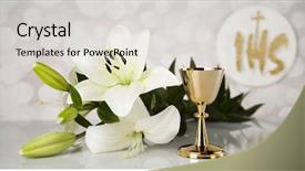  Presentation with holy eucharist - Beautiful slides featuring catholic eucharist - holy communion a golden chalice backdrop and a light gray colored foreground