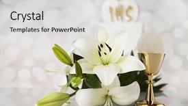  Presentation with wafers - Slide set with catholic eucharist - holy communion a golden chalice background and a light gray colored foreground