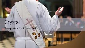  Presentation with catholic mass - Slide deck featuring catholic eucharist - priest during a ceremony mass background and a light gray colored foreground