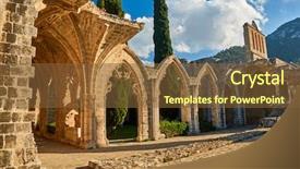  Presentation with catholic - Slide deck consisting of catholic green - bellapais abbey in kyrenia northern background and a tawny brown colored foreground
