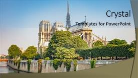  Presentation with notre dame paris france - Colorful PPT theme enhanced with catholic green - notre dame de paris backdrop and a light blue colored foreground