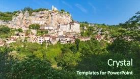  Presentation with fire department drone - Presentation theme featuring catholic green - village of rocamadour in lot background and a tawny brown colored foreground