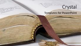  Presentation with catholic holy spirit - PPT theme featuring catholic holy spirit - well used bible lays open background and a light gray colored foreground