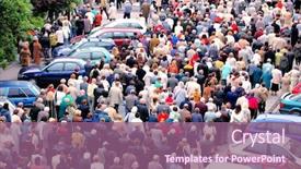  Presentation with crowd - Audience pleasing slide deck consisting of parked car - crowd of people backdrop and a violet colored foreground