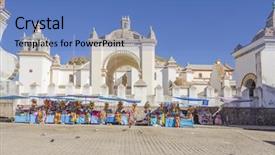  Presentation with lady - Audience pleasing PPT theme consisting of catholic parish - basilica of our lady backdrop and a teal colored foreground