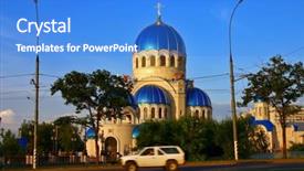  Presentation with christian church - Beautiful PPT theme featuring catholic parish - christian church moscow russia backdrop and a cobalt blue colored foreground
