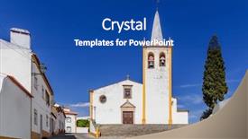  Presentation with yellow color - Slides with catholic parish - igreja de nossa senhora da background and a ocean colored foreground