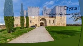  Presentation with knights - Cool new PPT theme with catholic parish - mosteiro de santa maria de backdrop and a teal colored foreground