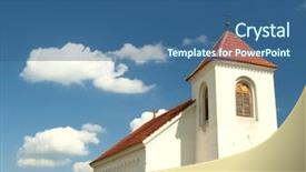  Presentation with catholic old - PPT theme featuring catholic parish - old church background and a ocean colored foreground