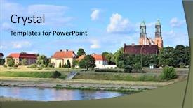  Presentation with island - Slides with catholic parish - ostrow tumski cathedral island background and a light blue colored foreground