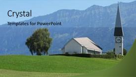  Presentation with catholic - PPT layouts featuring catholic parish - rural church in berner oberland background and a light blue colored foreground
