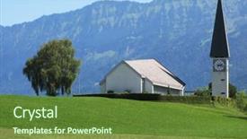  Presentation with catholic - Cool new PPT theme with catholic parish - rural church in berner oberland backdrop and a tawny brown colored foreground