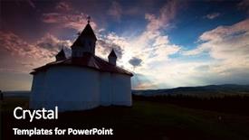  Presentation with catholic - Slide deck featuring catholic parish - small chapel at sunset background and a black colored foreground